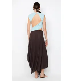 🤎💙 Bec & Bridge Conni Asym Midi Dress Arctic Blue/Dark Choco Size 8🤎💙 for rent on The Volte - image 4