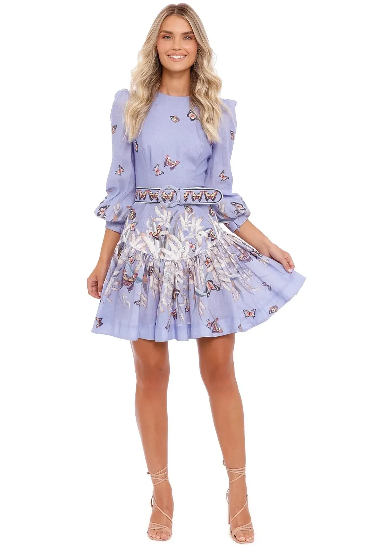 Zimmermann Botanica Belted Mini Dress in  Pandanus Size AU 10 for rent on The Volte - main image