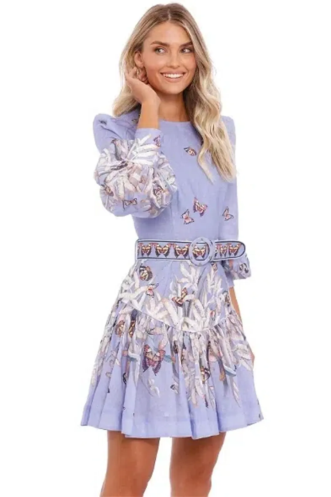 Zimmermann Botanica Belted Mini Dress in  Pandanus Size AU 10 for rent on The Volte - main image