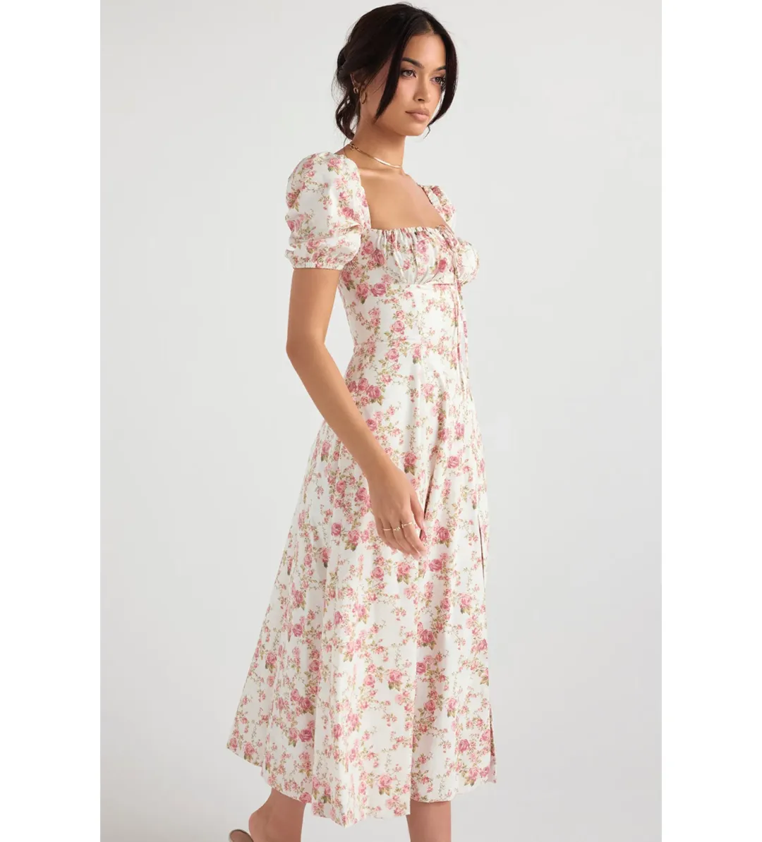 House of CB Tallulah Rose Print Puff Sleeve Midi Sundress Size 8 for rent on The Volte - main image