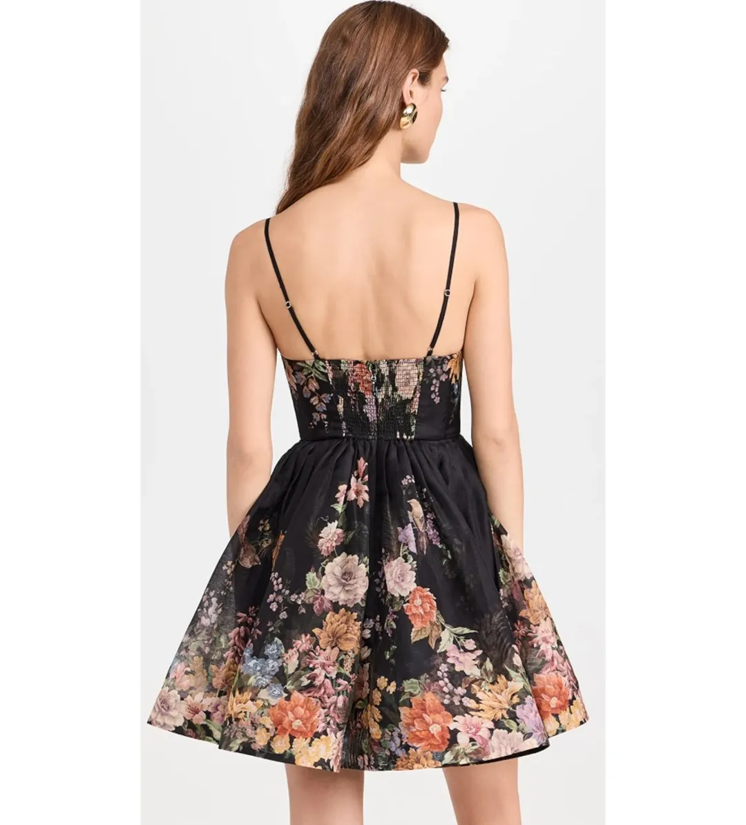 Zimmermann Pavilion V Neck Mini Dress in Black Multi Floral Size 1/AU 10 for rent on The Volte - main image