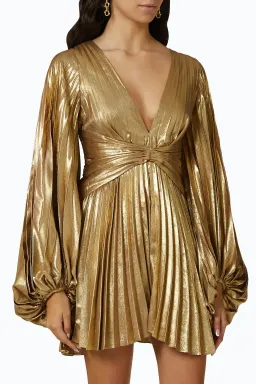 Acler Geneva Pleated Mini Dress Gold Metallic Size 10 for rent on The Volte - image 2