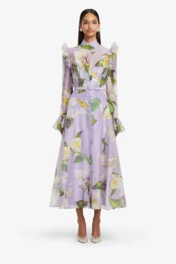 Leo Lin  Katrina Butterfly Sleeve Midi Dress Lily Blossom Print in Lilac Size 16 for rent on The Volte - image 2