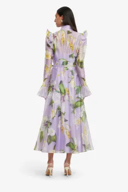 Leo Lin  Katrina Butterfly Sleeve Midi Dress Lily Blossom Print in Lilac Size 16 for rent on The Volte - image 3