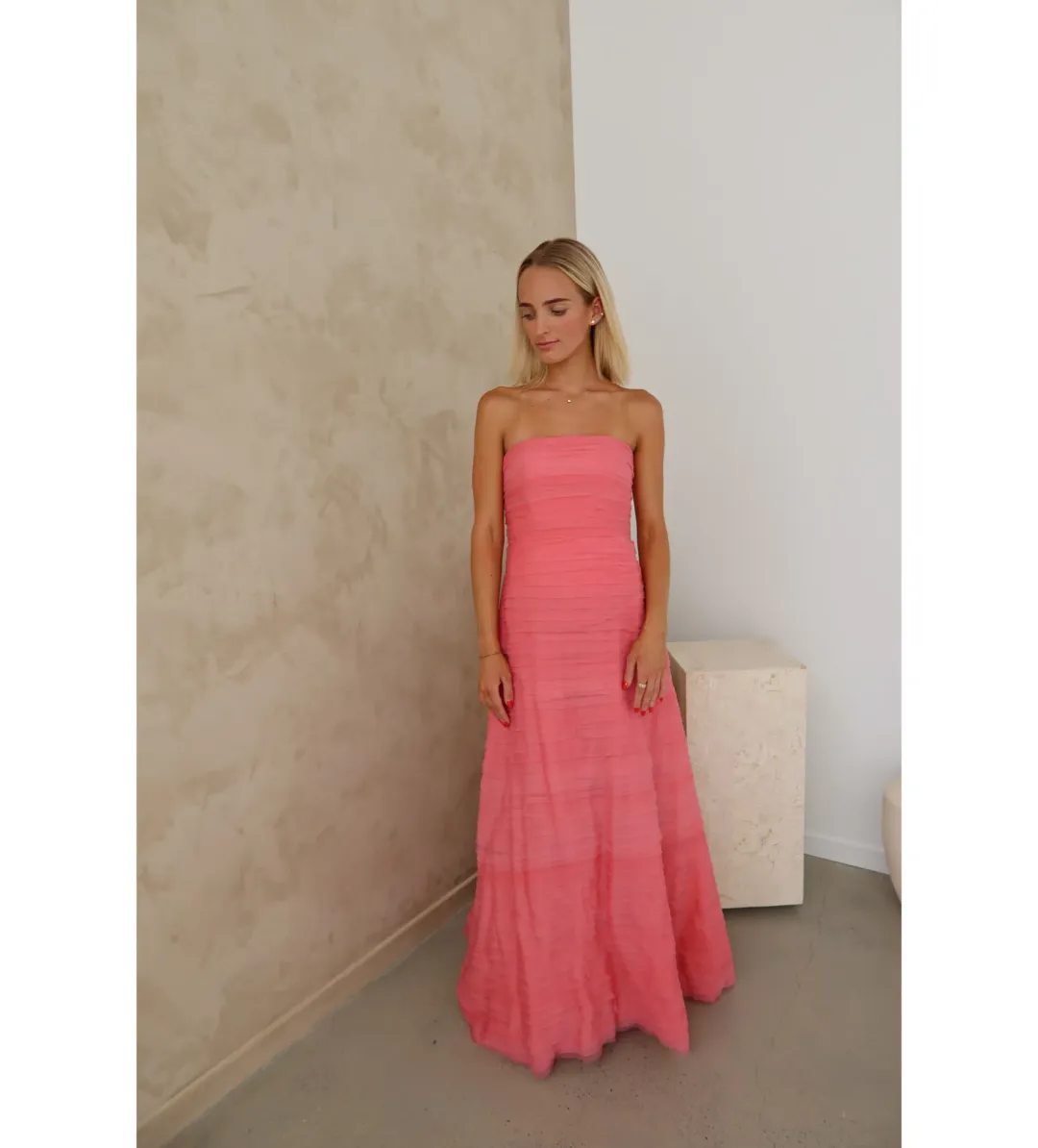 AJE Soundscape Maxi Dress Guava Pink Size 6 for rent on The Volte - main image