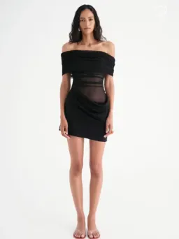 Benni Nico Off Shoulder Mini Dress in Black Size AU10 for rent on The Volte - image 1