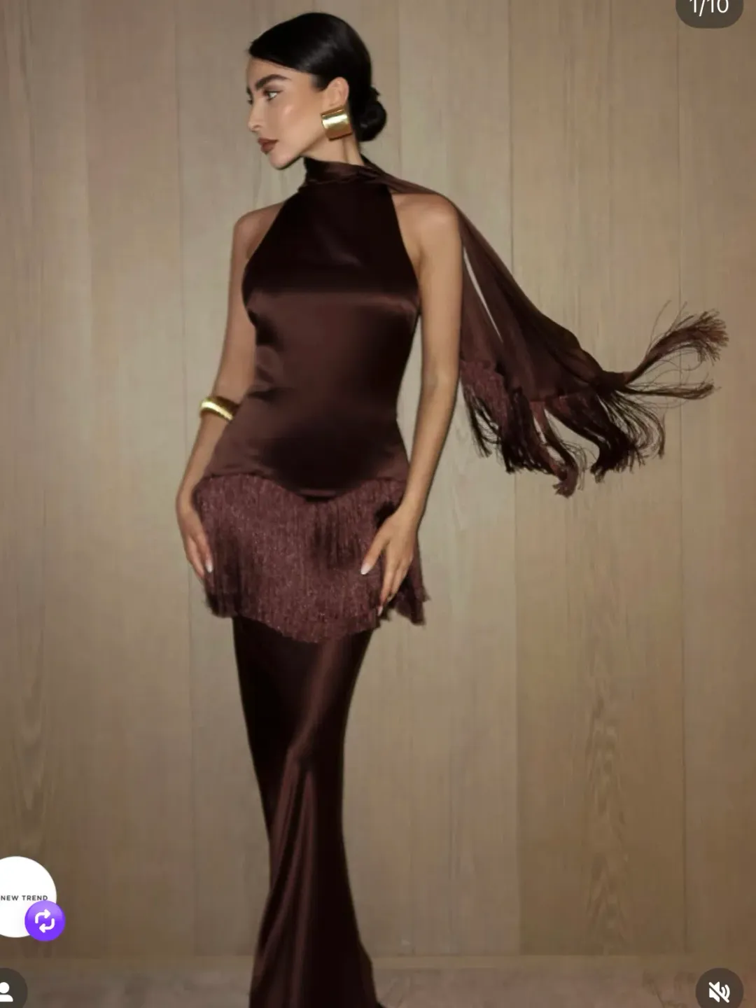 De La Vali Khamsin Maxi Dress in Cedar Silk Satin Size AU6 for rent on The Volte - main image