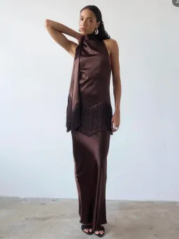 De La Vali Khamsin Maxi Dress in Cedar Silk Satin Size AU6 for rent on The Volte - image 1