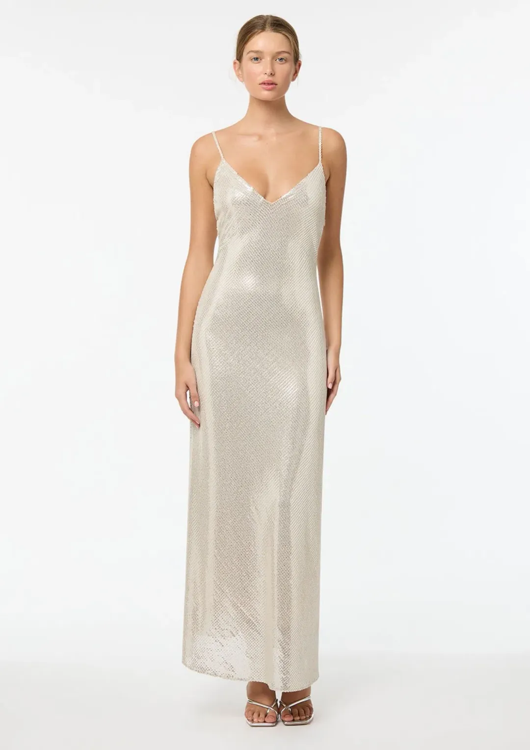 Manning Cartell High Voltage Slip Maxi Dress in Nude Silver Size 6 for rent on The Volte - main image