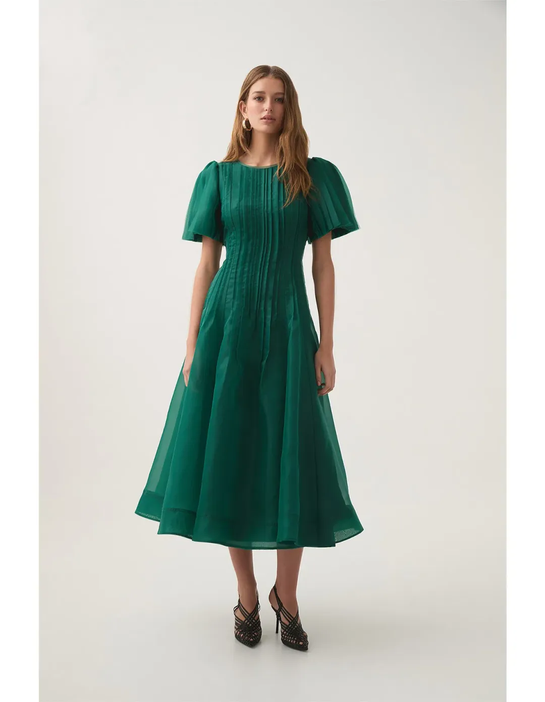 Aje Nova Pleated Midi Dress in Emerald Green Size 12 for rent on The Volte - main image