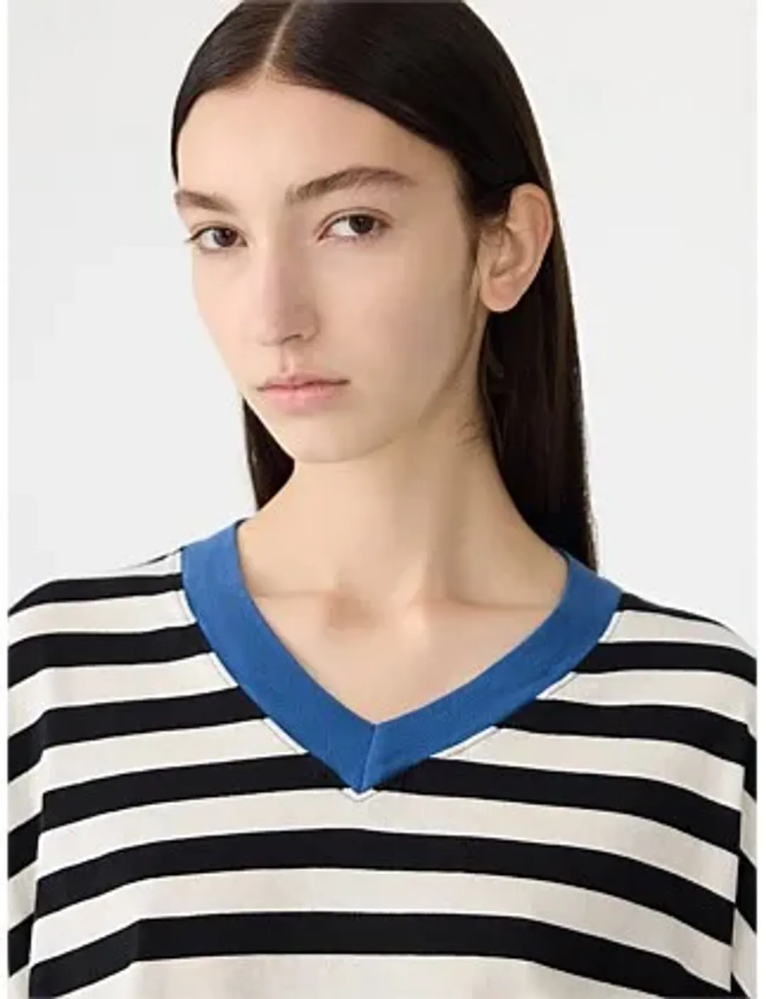 Bassike Stripe Boxy V Neck Long Sleeve T-Shirt in Black Size 10 for rent on The Volte - main image