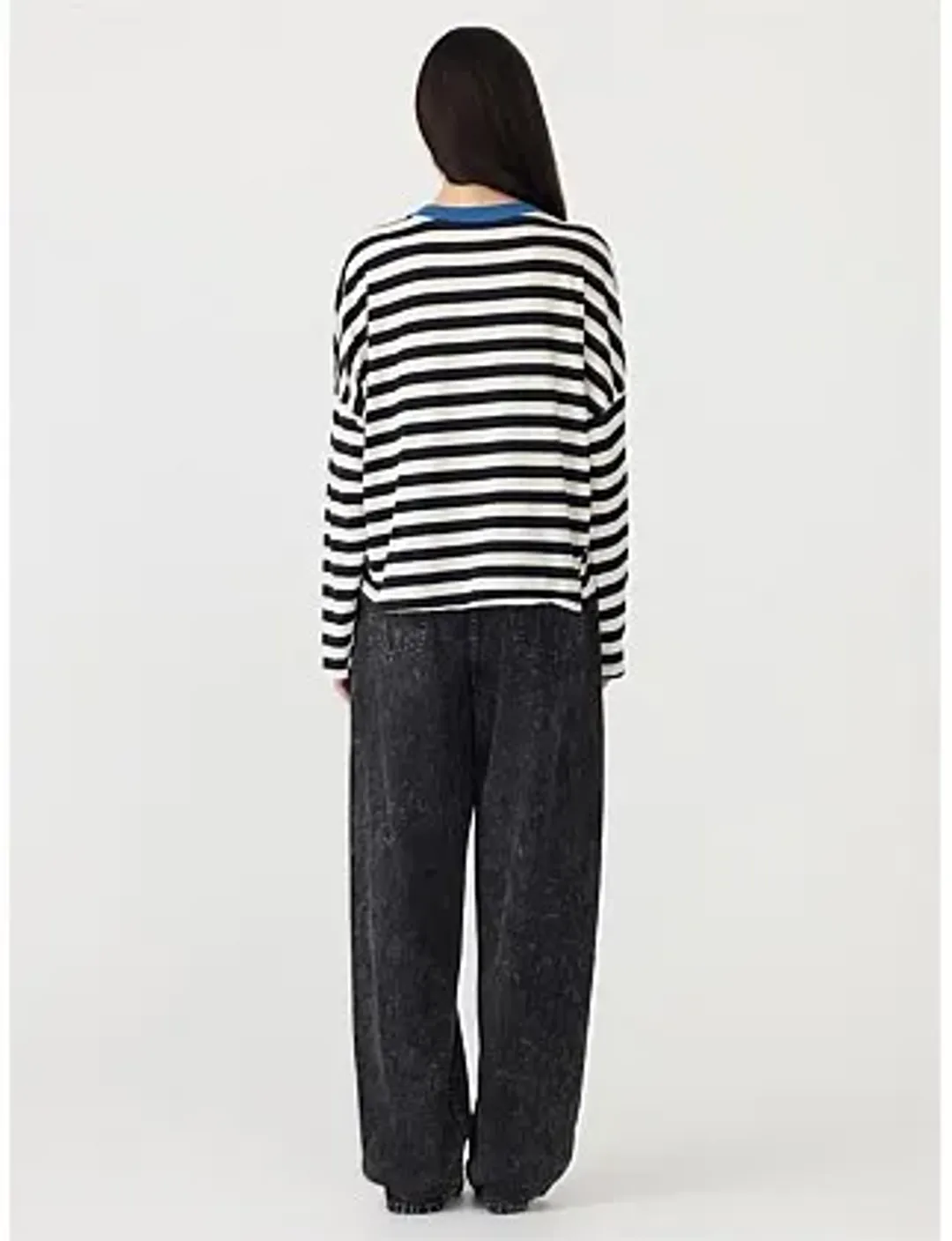 Bassike Stripe Boxy V Neck Long Sleeve T-Shirt in Black Size 10 for rent on The Volte - main image