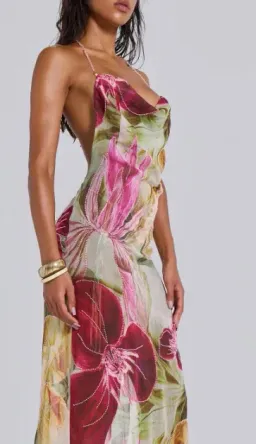 Jaded London Dahlia Hand-Beaded Backless Chiffon Maxi Dress in Rosa for rent on The Volte - image 1