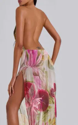 Jaded London Dahlia Hand-Beaded Backless Chiffon Maxi Dress in Rosa for rent on The Volte - image 2