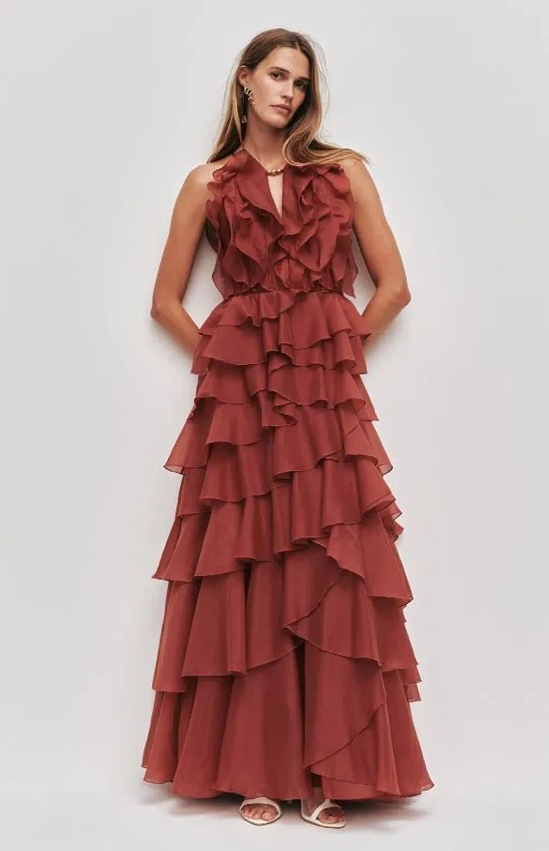 Aje Cleo Gown in Rust Size 8 for rent on The Volte - main image
