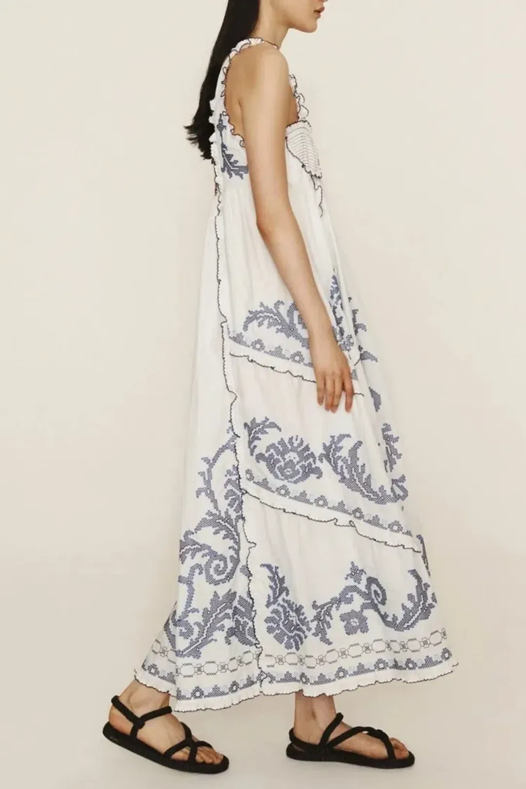 Alemais Hazel smocked embroidered midi dress size 14 for rent on The Volte - main image