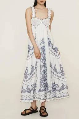 Alemais Hazel smocked embroidered midi dress size 14 for rent on The Volte - image 1