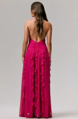 Bea Plunge Neck Ruffled Maxi Dress Hot Pink Size AU 6 for rent on The Volte - image 3