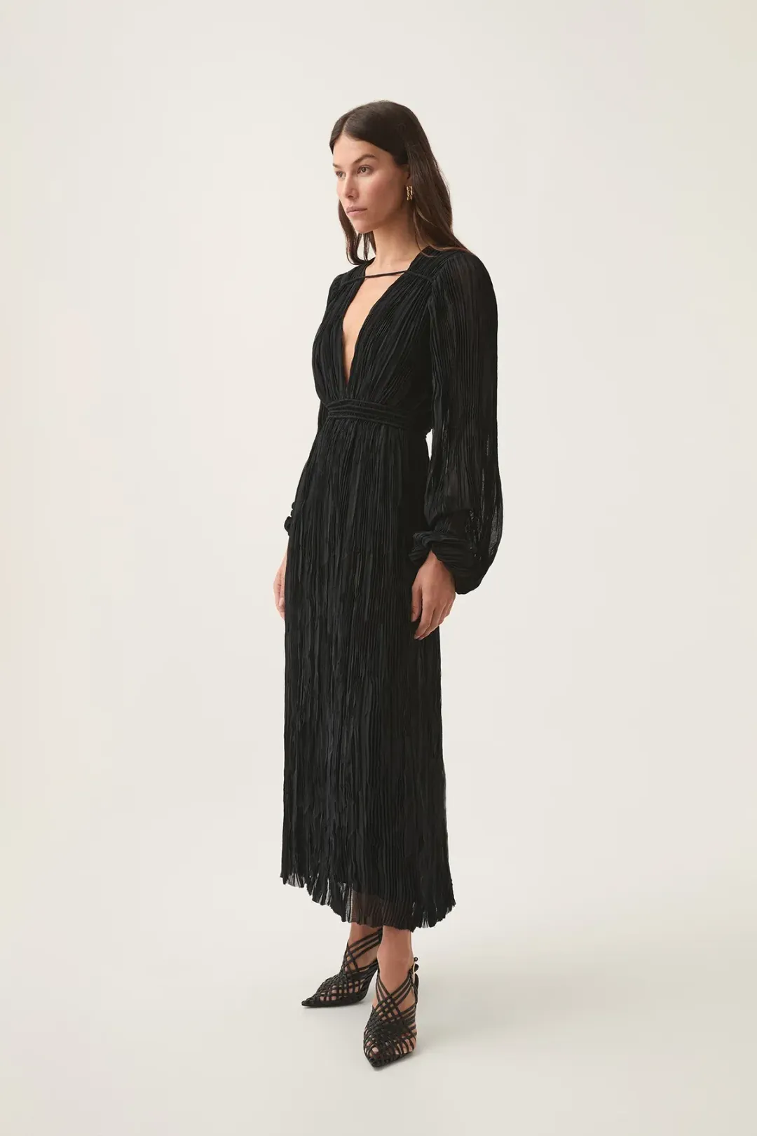 AJE Genevieve Pleated Midi Dress in Black Size S/AU8 for rent on The Volte - main image