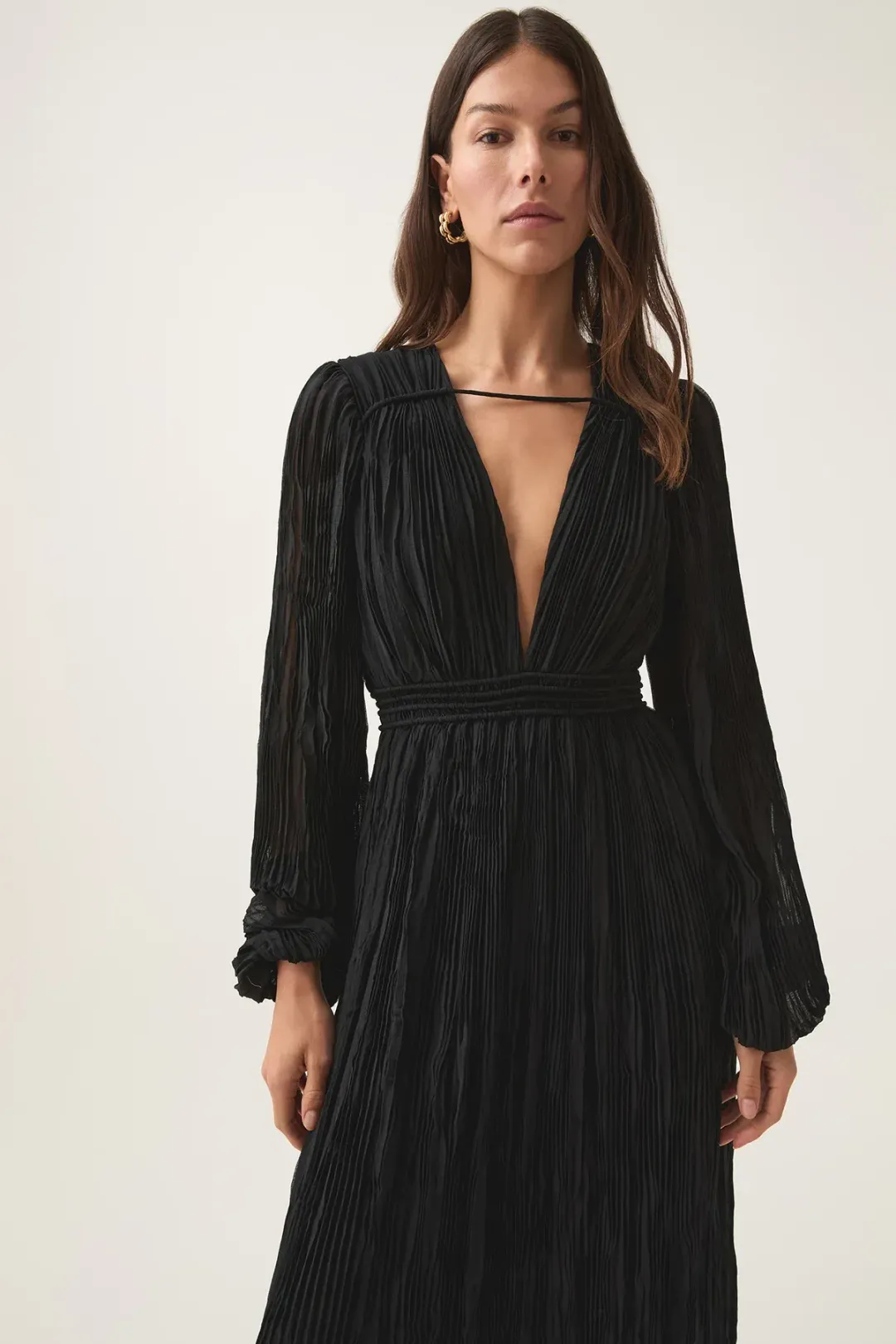 AJE Genevieve Pleated Midi Dress in Black Size S/AU8 for rent on The Volte - main image