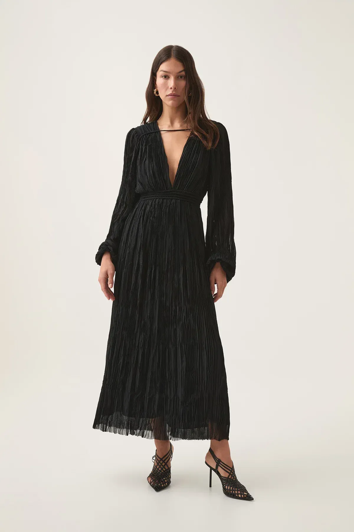 AJE Genevieve Pleated Midi Dress in Black Size S/AU8 for rent on The Volte - main image