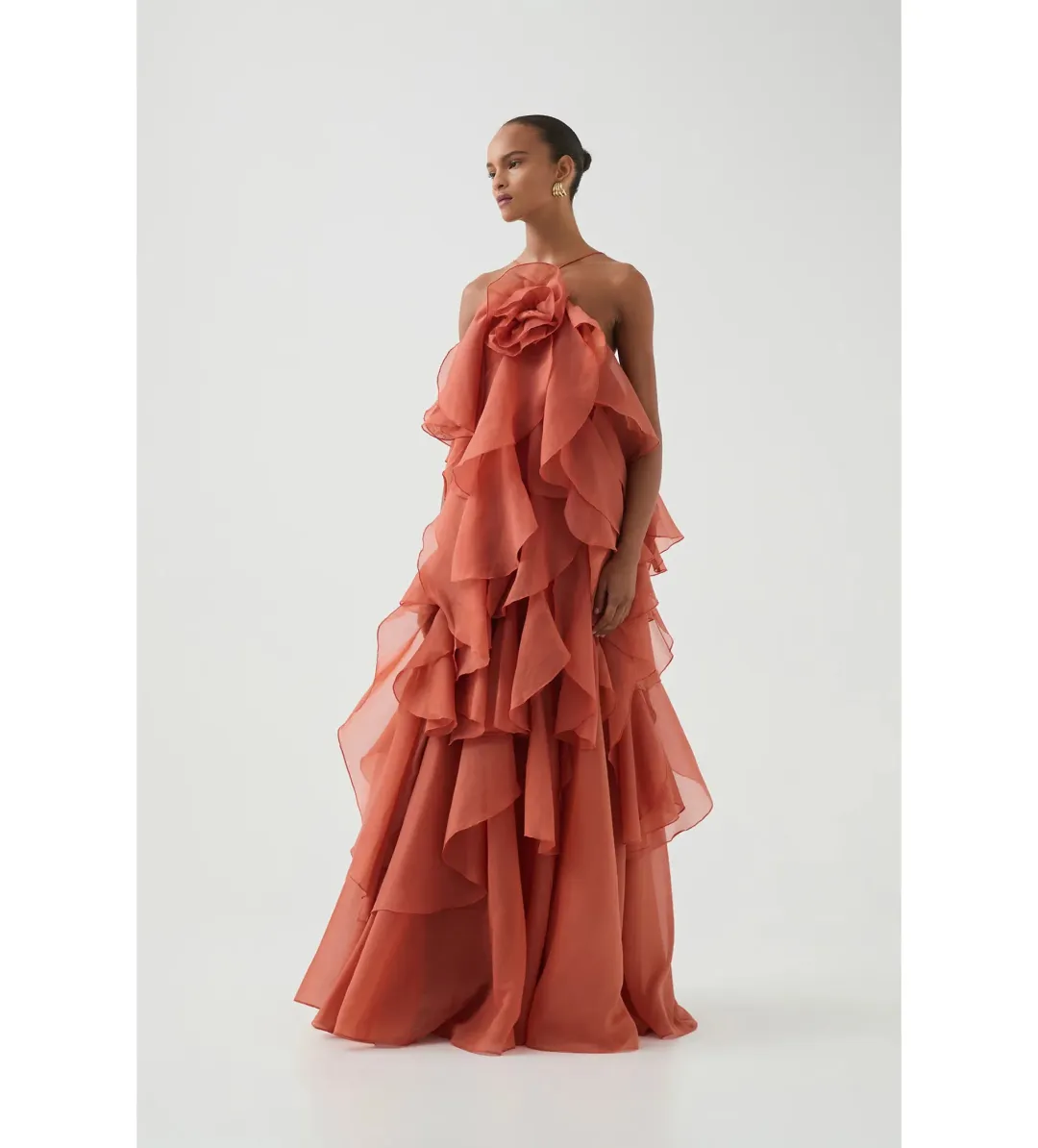 Aje Pandorea Layered Maxi Dress in Coral Clay Size 4 (Fits AUS 6-8) for rent on The Volte - main image