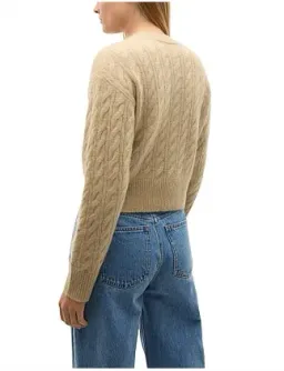 Seed Heritage CABLE CROPPED BUTTON CARDI Beige Size 8 for rent on The Volte - image 3