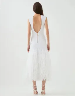 Aje Rushes Raffia Maxi Dress Ivory White Size 6 for rent on The Volte - image 3