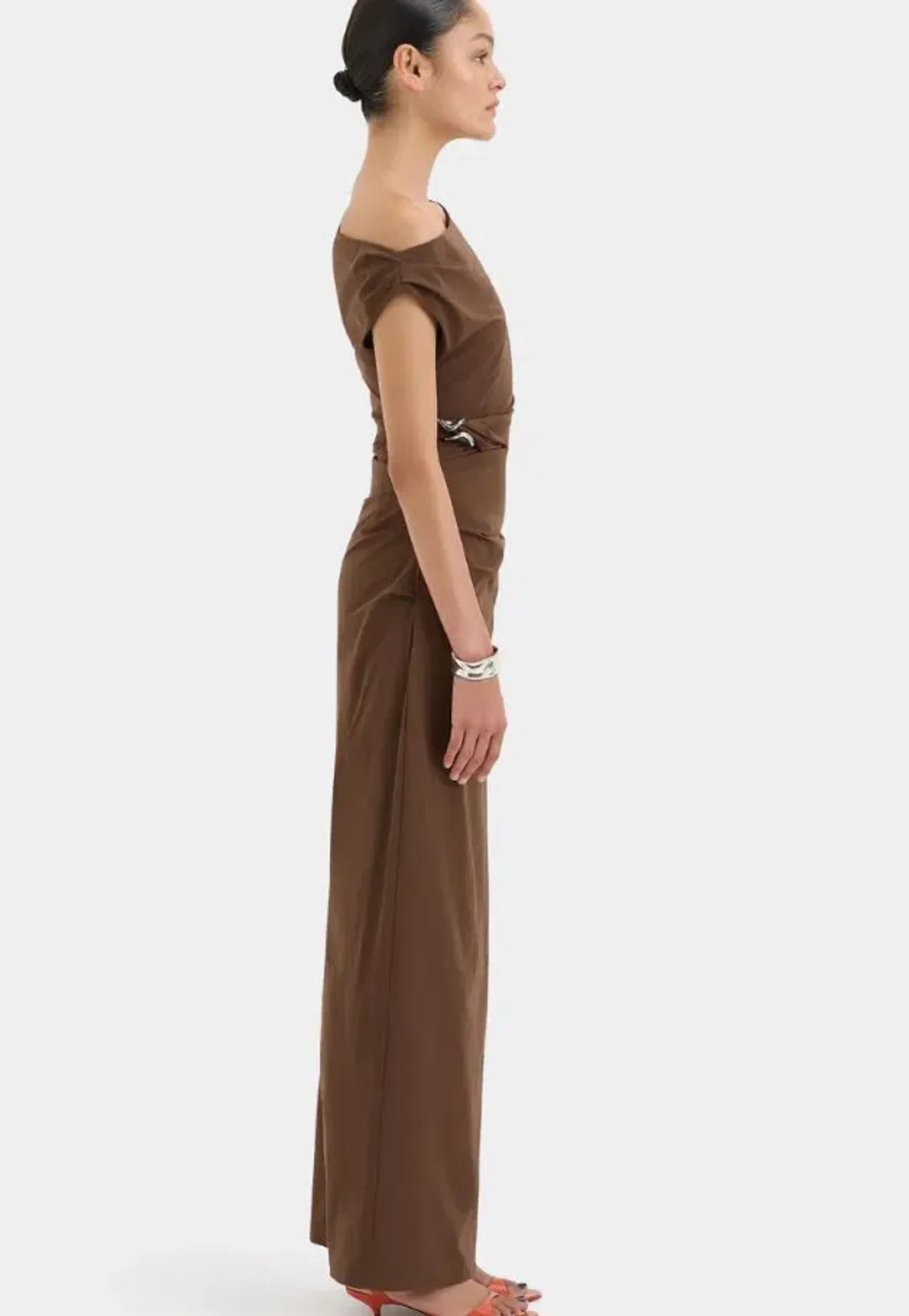 Sir Sol Off Shoulder Gown in Mocha Size 3/12 for rent on The Volte - main image