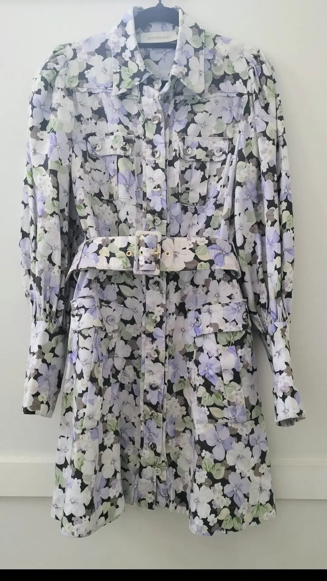 Zimmermann Ninety Six Shirt Dress Pansy prints Size 0 AU8 US 4 IT 40 FR 36 for rent on The Volte - main image
