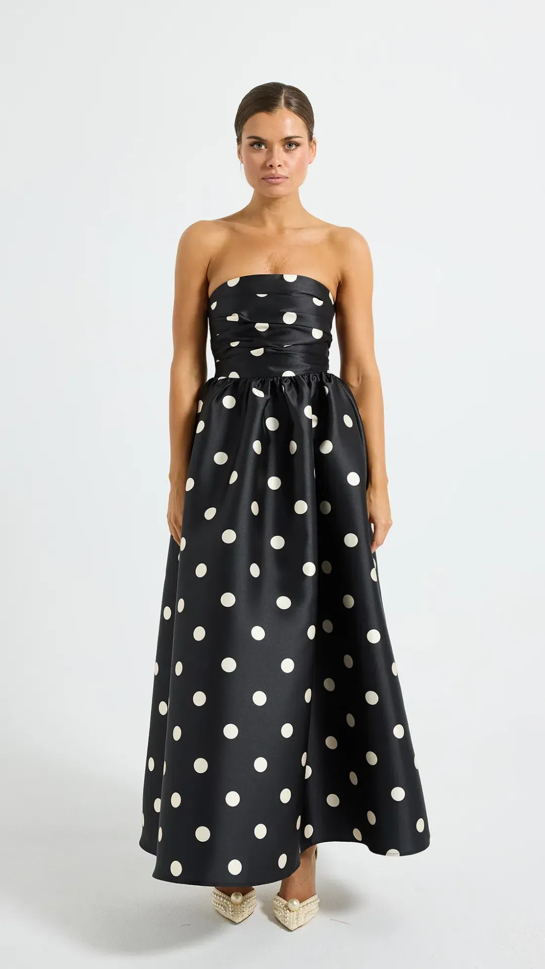 Pasduchas Dottie Strapless Midi Dress Size 10 in Black/Cream   for rent on The Volte - main image