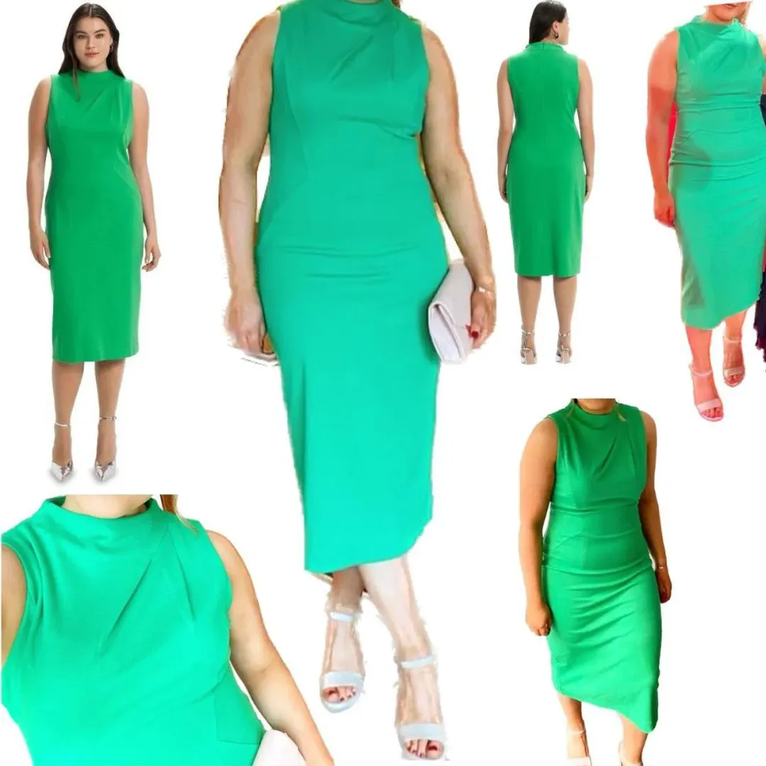 CUE Knitted Viscose Crepe Sleeveless Dress in Fern for rent on The Volte - main image