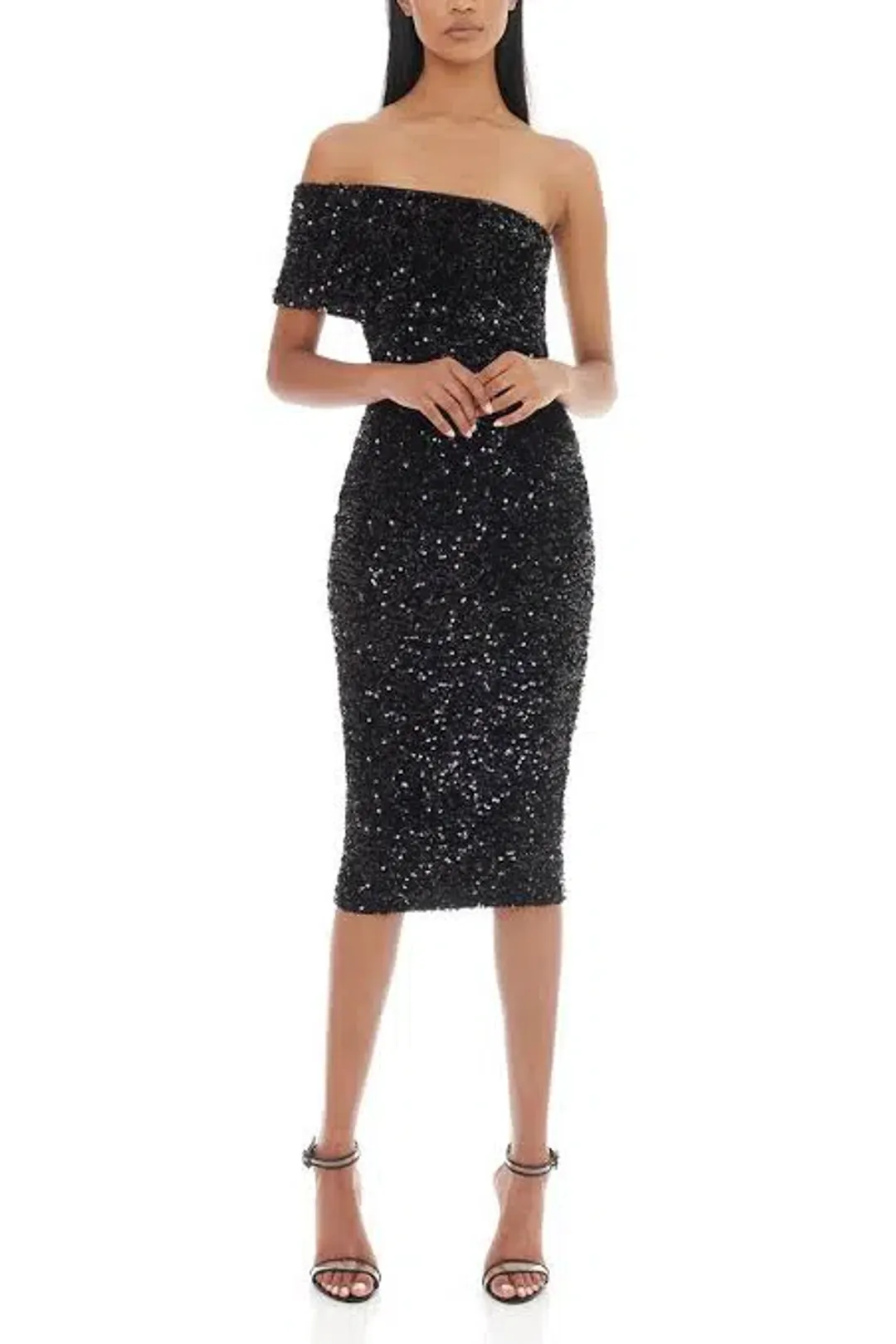 ELIYA THE LABEL ALYSSA SEQUIN MIDI DRESS BLACK L LARGE 12 for rent on The Volte - main image