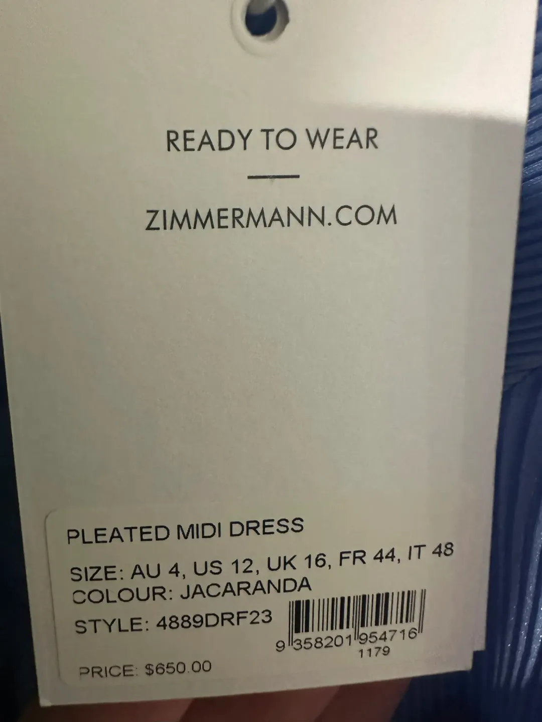 Zimmerman Pleated Midi Dress - Jacaranda for rent on The Volte - main image