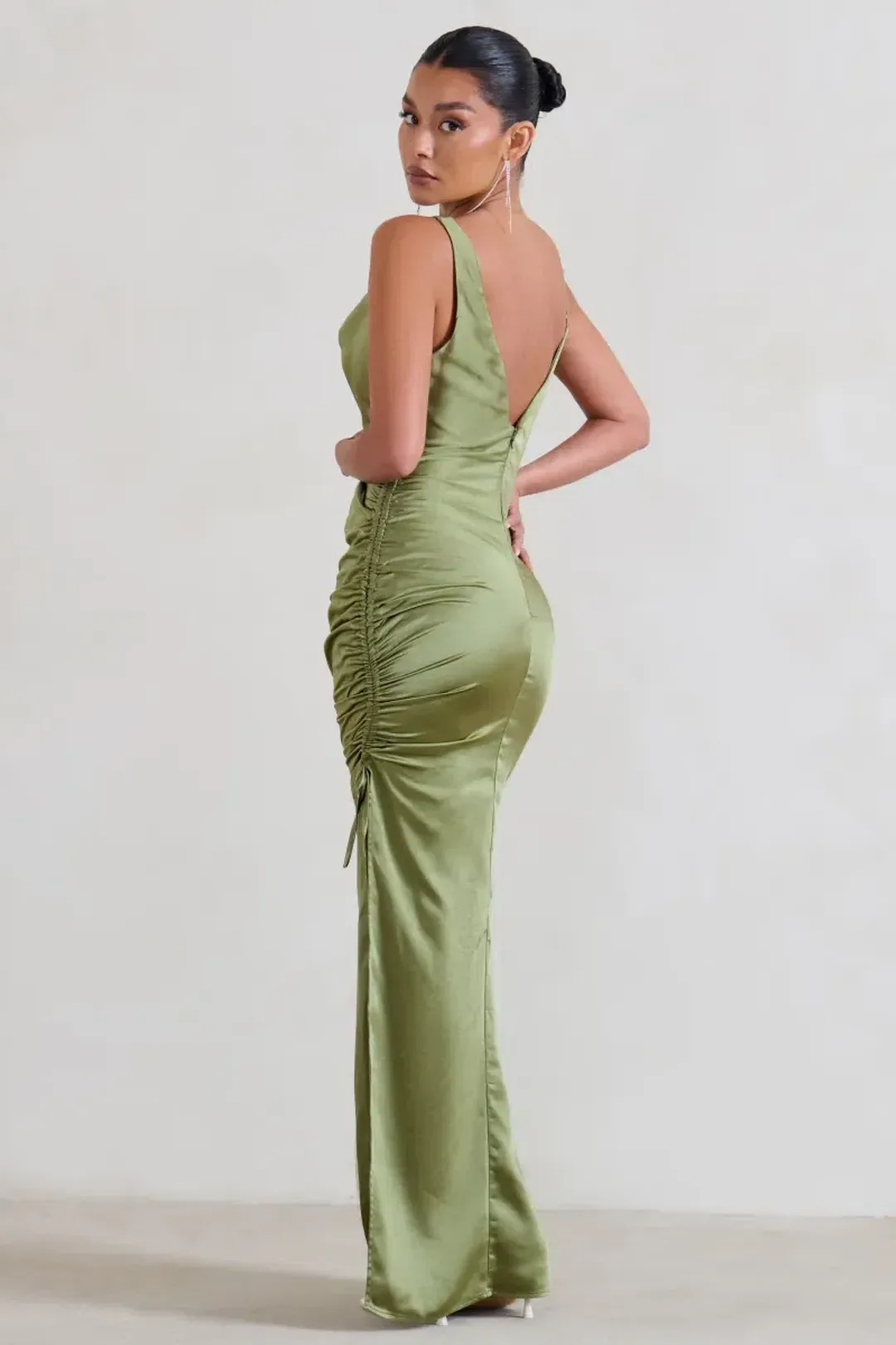 Club L london ruched cowl maxi dress olive color size 6 for rent on The Volte - main image