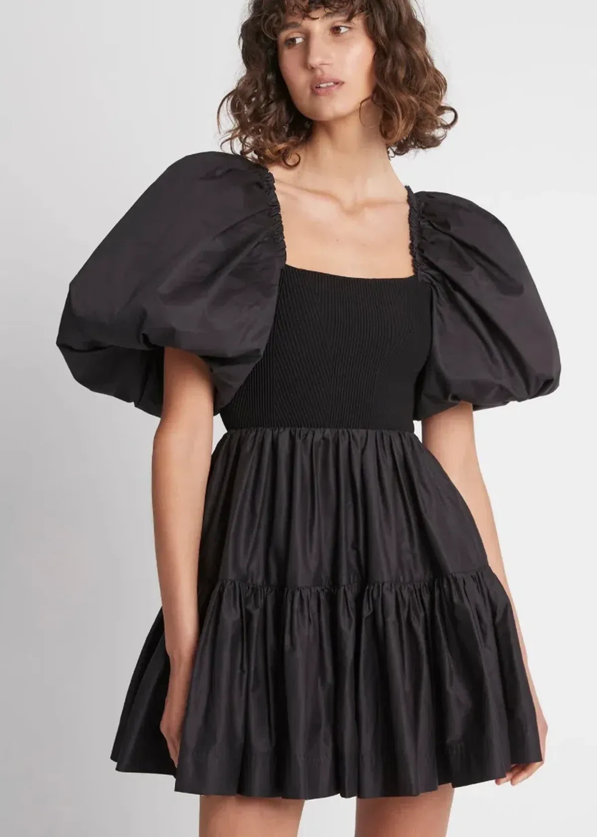 Aje Casa Black Puff Sleeve Mini Dress size 14 for rent on The Volte - main image