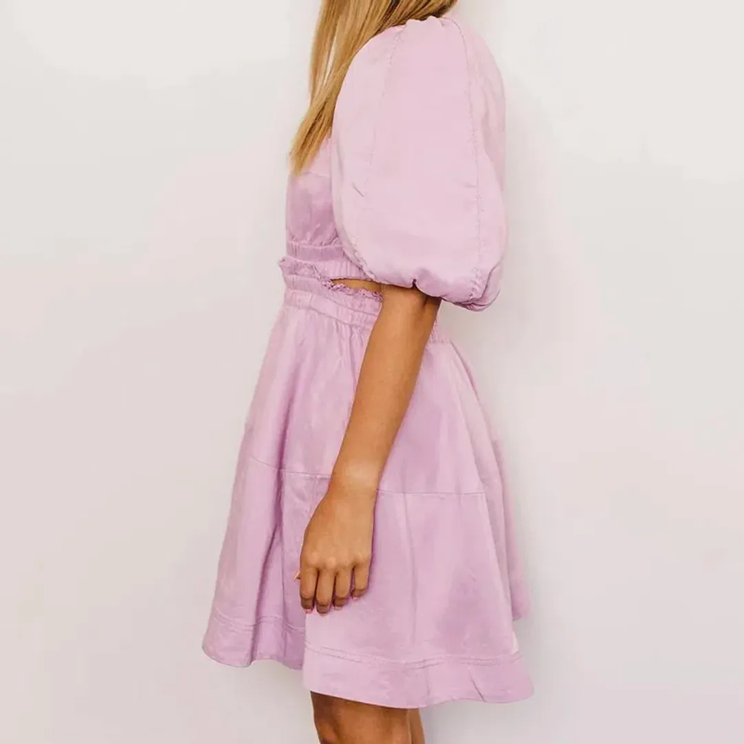Aje Solitude Lilac Puff Sleeve Cut Out Dress Size 14 for rent on The Volte - main image