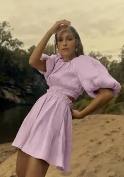 Aje Solitude Lilac Puff Sleeve Cut Out Dress Size 14 for rent on The Volte - image 5