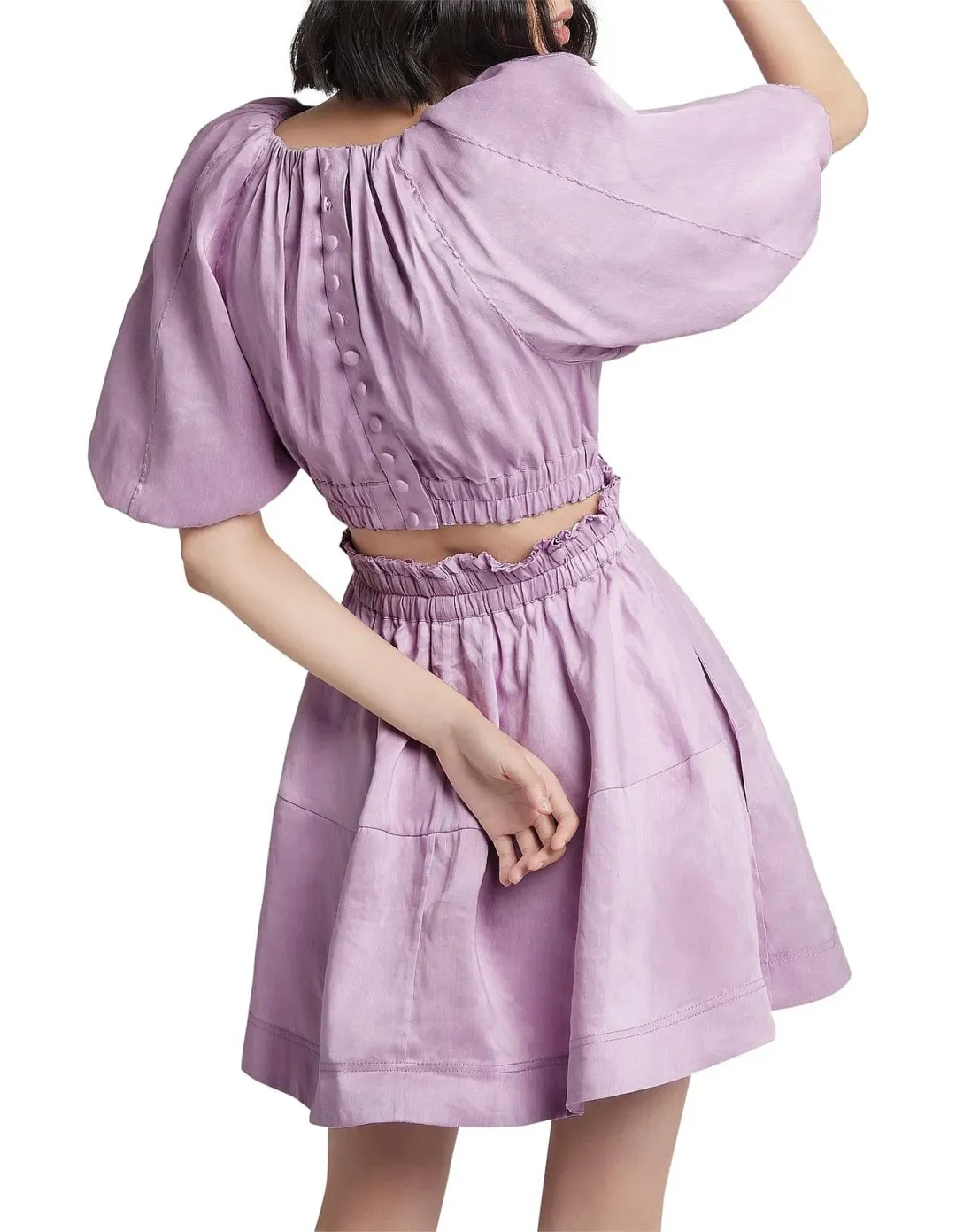 Aje Solitude Lilac Puff Sleeve Cut Out Dress Size 14 for rent on The Volte - main image