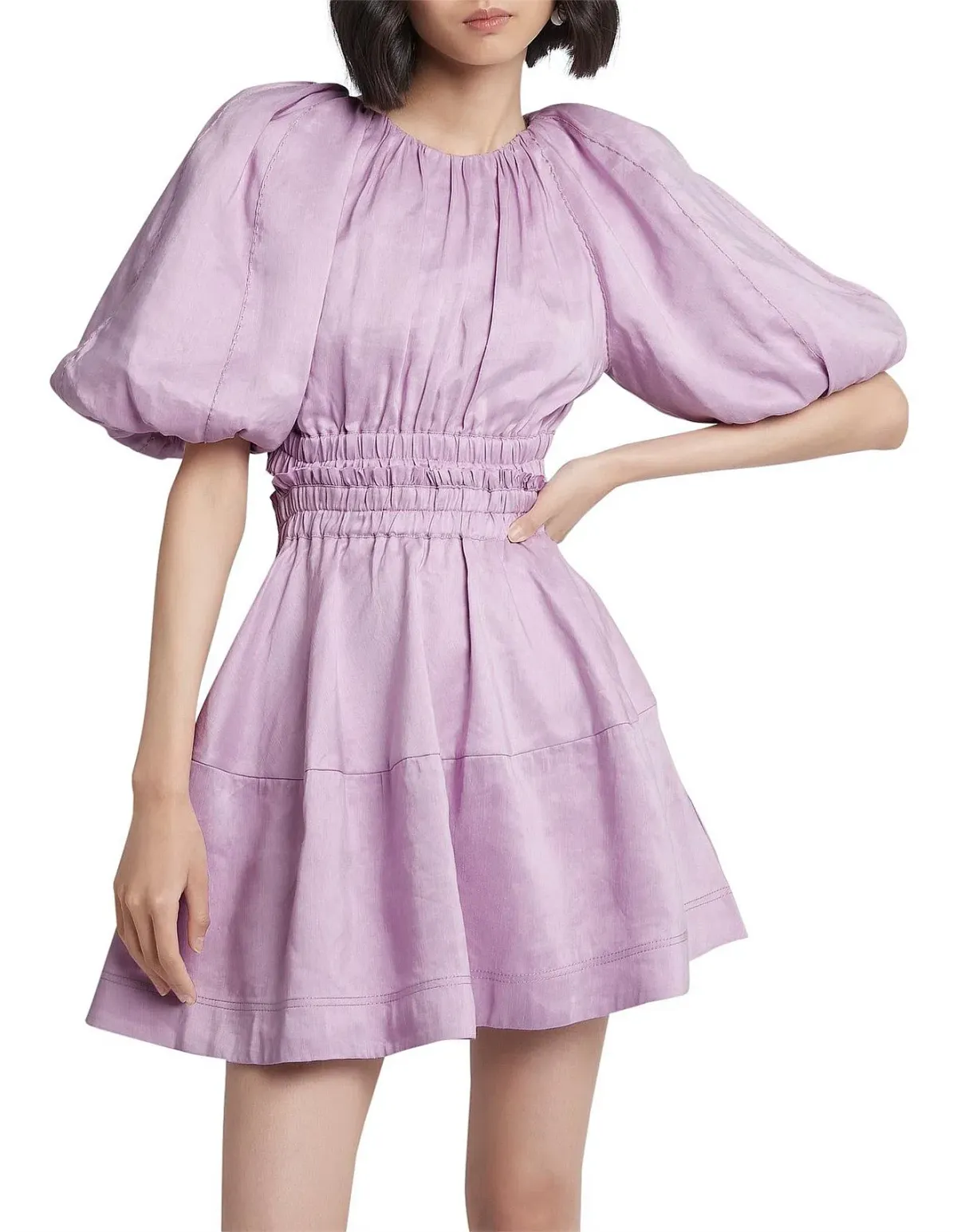 Aje Solitude Lilac Puff Sleeve Cut Out Dress Size 14 for rent on The Volte - main image