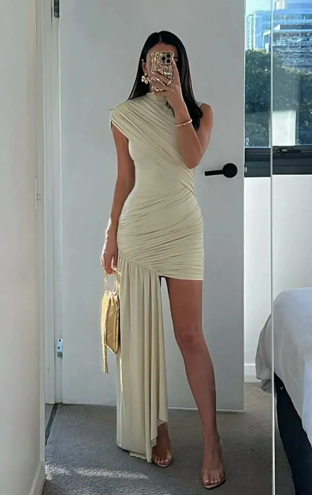 DE LA VALI RAVENNA MINI DRESS IN BUTTERCREAM SPANDEX JERSEY AU 6 for rent on The Volte - main image