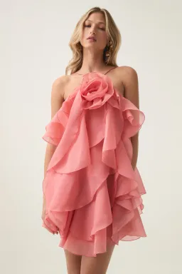 Aje Pandorea Layered Mini Dress size 14 washed coral  for rent on The Volte - image 2