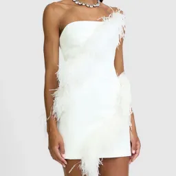 By Johnny Sadira Spiral Feather Mini Dress White Size 8 for rent on The Volte - image 1