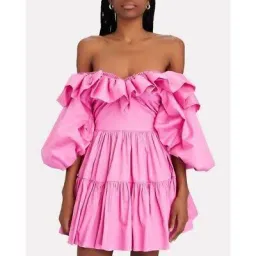 AJE SOLSTICE pink RUFFLE puff sleeve TIERED SMOCK DRESS SIZE 14  for rent on The Volte - image 2