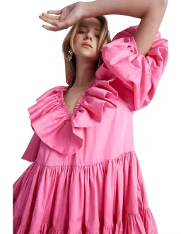 AJE SOLSTICE pink RUFFLE puff sleeve TIERED SMOCK DRESS SIZE 14  for rent on The Volte - image 6