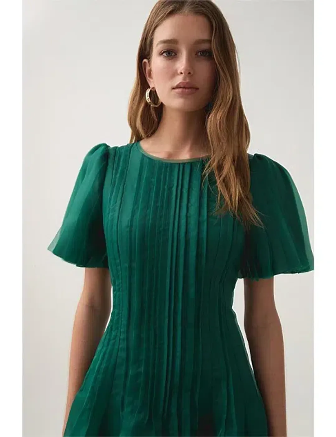 Aje Nova Pleated Midi Dress Emerald Green Size 12 for rent on The Volte - main image