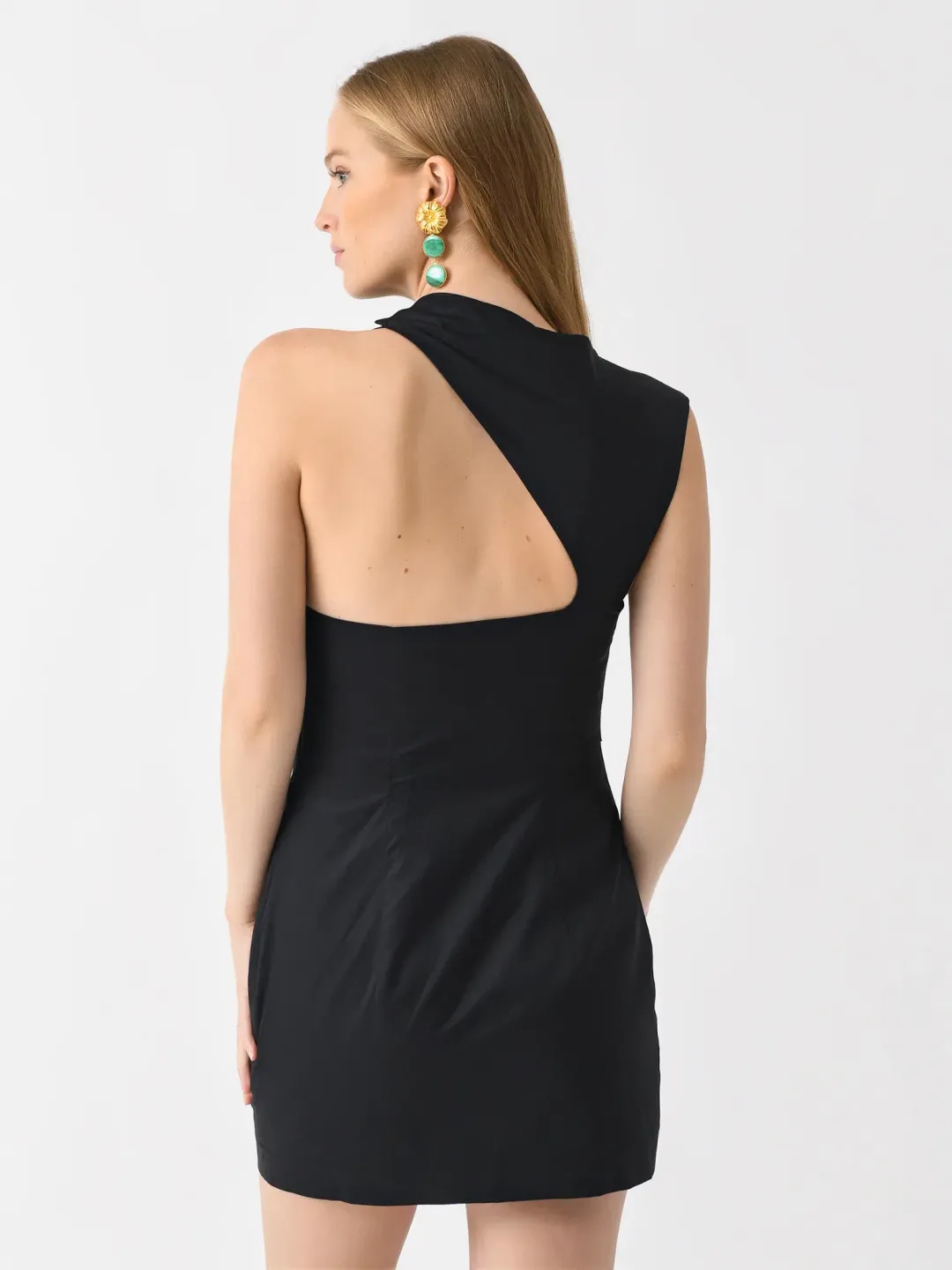 St Agni Asymmetric Tuck Mini Dress - Black for rent on The Volte - main image