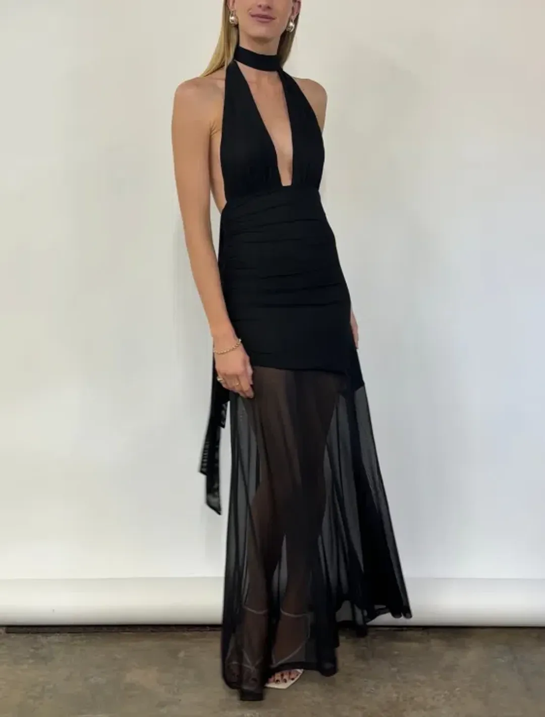 By Nicola Ophelia Halter Neck Maxi Dress in Black Size 10 for rent on The Volte - main image