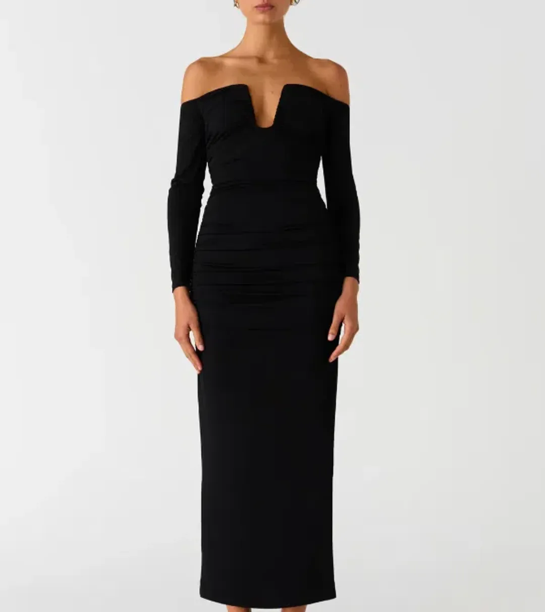 Misha Raelynn Matte Slinky Midi Dress Black Size 10/M for rent on The Volte - main image