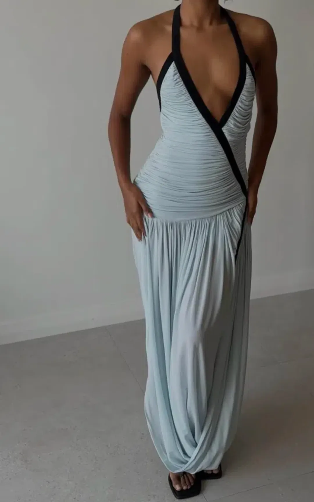 Christopher Esber Suspended Ruched Jersey Maxi Dress Blue Size Au6  for rent on The Volte - main image